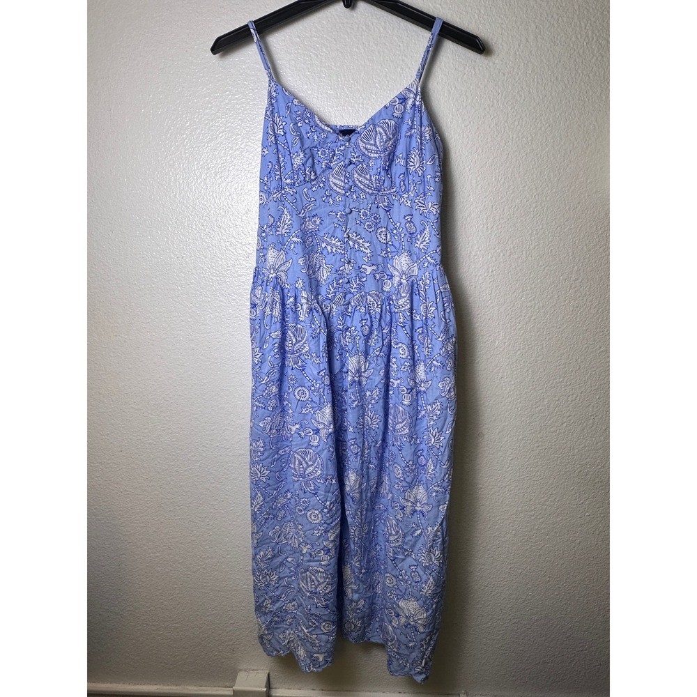 Roller Rabbit Target Amanda Floral Midi Dress Blue White Large Smocked NWT